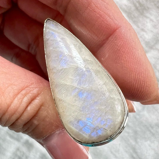 925 STUNNING! HUGE Flash Peach Moonstone Ring 7 1/2