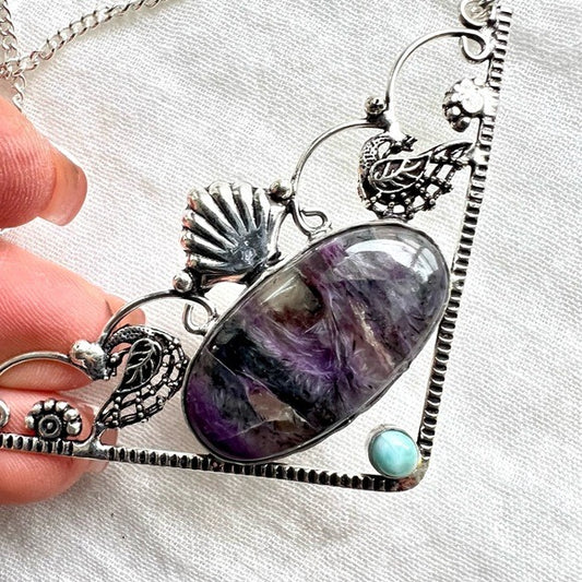 925 Tranformation Charoite + Larimar Pendant Necklace
