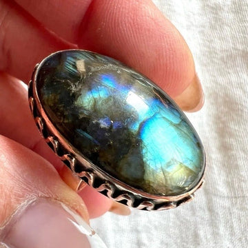 Copper Gorgeous Flash Labradorite Copper Ring 7