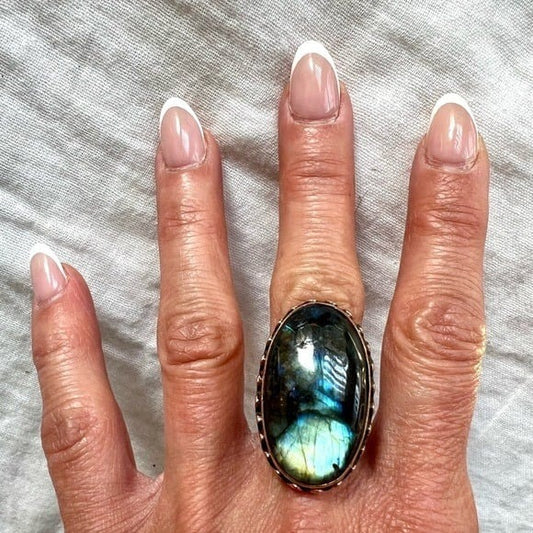 Copper Gorgeous Flash Labradorite Copper Ring 7