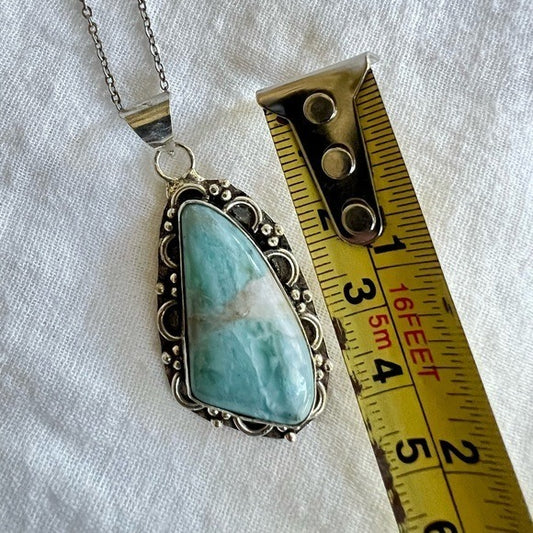 925 Caribbean Larimar Ornate Pendant Necklace