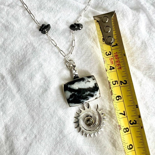 925 White Buffalo Jasper REIKI Mandala Paper Clip Necklace Pendant