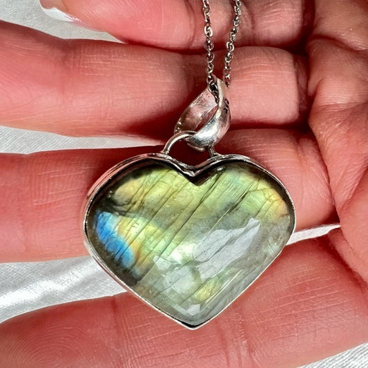 925 Flash Labradorite ❤️ Heart Pendant Necklace