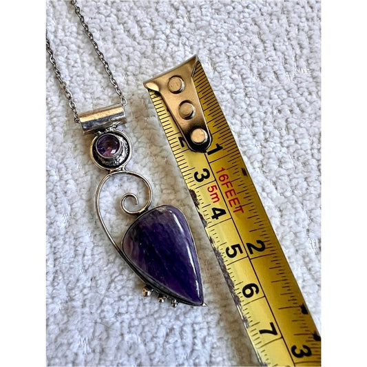 925 Divine Flow CHAROITE + Amethyst Pendant Necklace