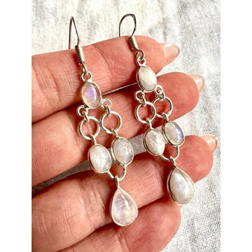 925 Dainty Moonstone Flash Chandelier Earrings