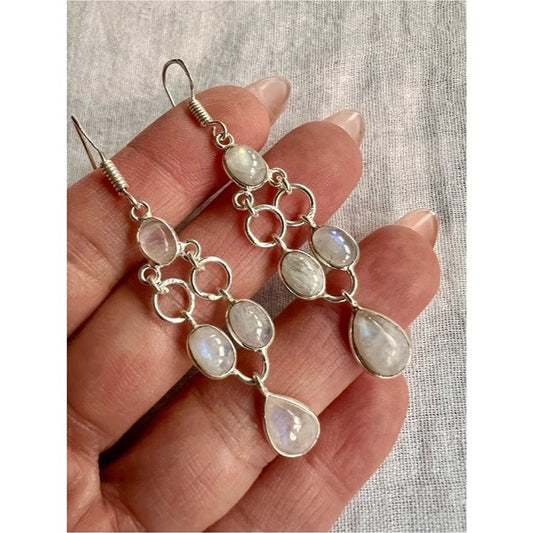 925 Dainty Moonstone Flash Chandelier Earrings