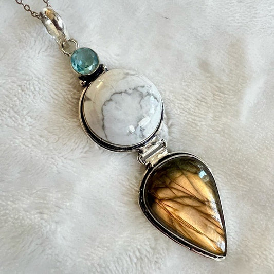 925 OMG INSANELY Gorgeous! Rose Gold Flash Labradorite + Larimar + Howlite