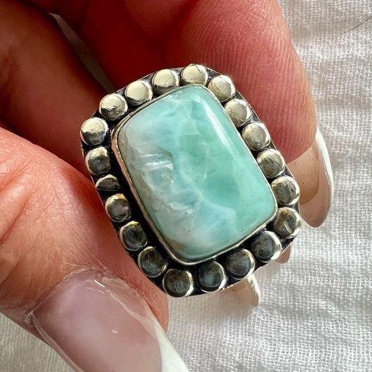 925 Caribbean Larimar Ring (flaw) Sz 7
