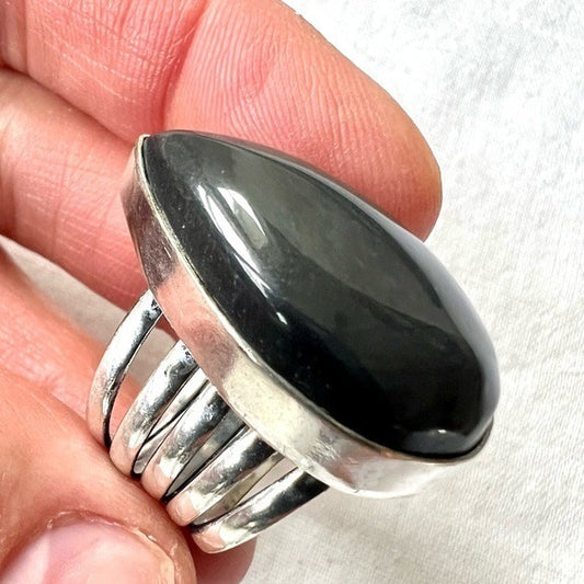 925 The Siren. Obsidian Wide Multi Band Ring 6.5