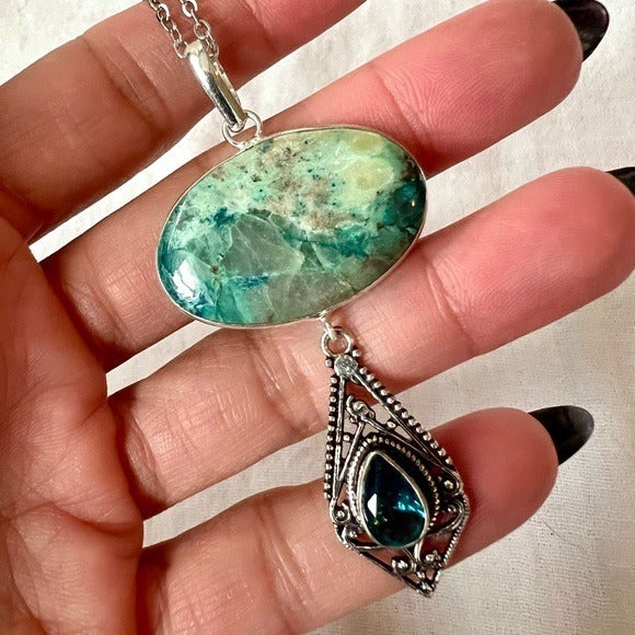 925 Quantum ⚡️Quattro + Blue Topaz Necklace Pendant