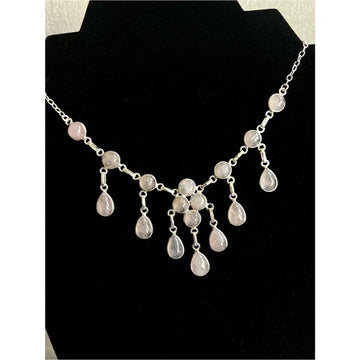 925 Rose Quartz Chandelier Elegant Multi Stone Necklace