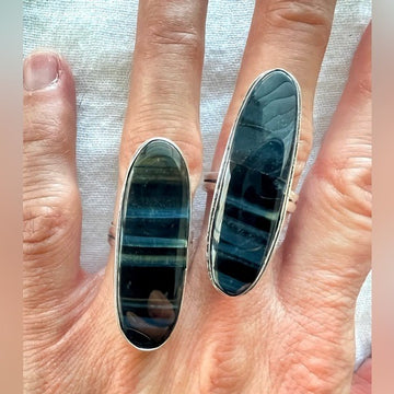 925 You Choose! Blue Black Tigers Eye Ring 6.25 8.5