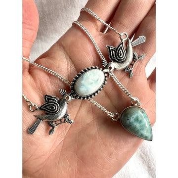 925 PEACE DOVE Caribbean Larimar Bird Pendant Necklace