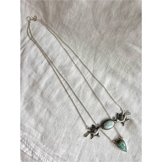 925 PEACE DOVE Caribbean Larimar Bird Pendant Necklace