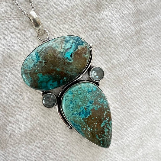 925 Truth Stone Chrysocolla + Topaz Pendant Necklace