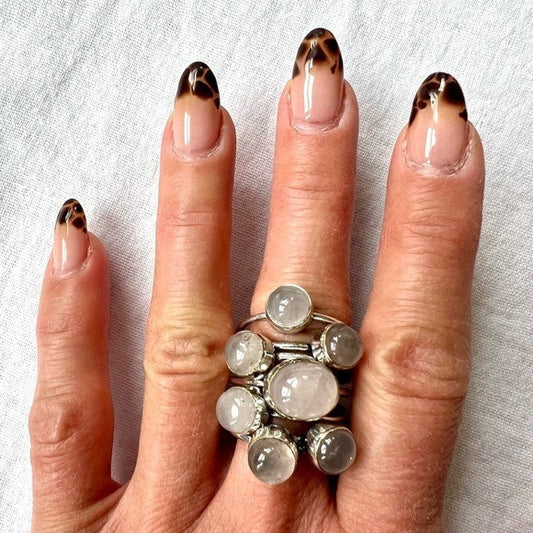 925 WOW Multi Rings! 7 Stone Rose Quartz Ring 10.5