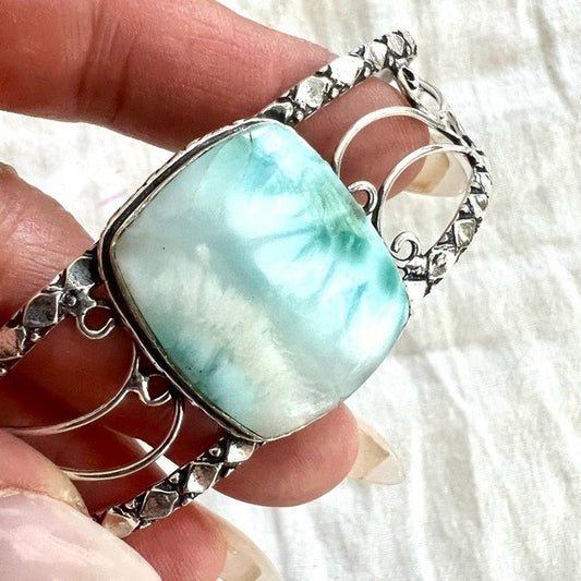 925 Ocean Blue Caribbean Larimar Cuff Bracelet