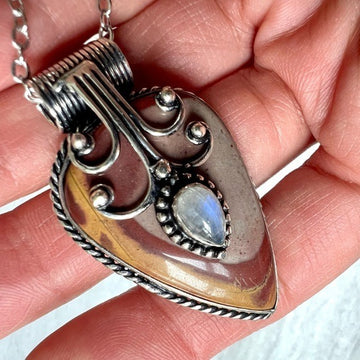 925 WOW! Rainbow Flash Moonstone + Mookaite Pendant Necklace