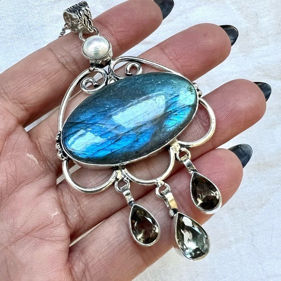 925 OOAK! Rain Cloud! Flash Labradorite Pendant Necklace