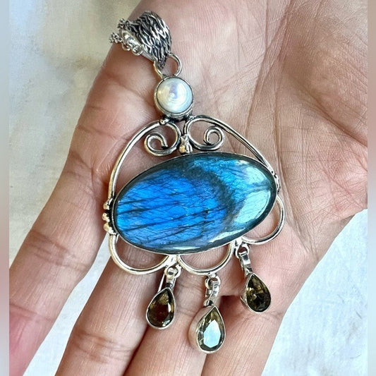 925 OOAK! Rain Cloud! Flash Labradorite Pendant Necklace