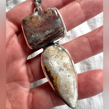 925 Double Crazy Lace Agate Pendant Necklace