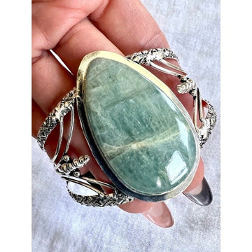 925 AQUAMARINE! Prophet Stone STUNNING Cuff Bracelet