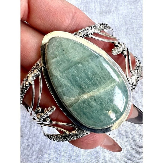 925 AQUAMARINE! Prophet Stone STUNNING Cuff Bracelet