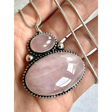 925 Double Rose Quartz Love Activation Pendant Necklace