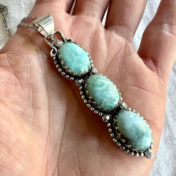 925 WOW! Triple Ornamental Larimar Pendant Necklace