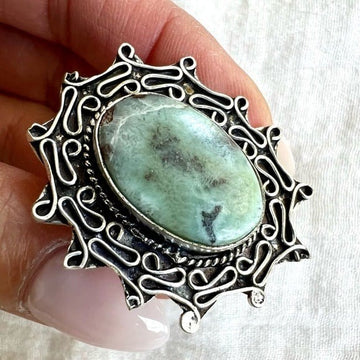925 Calming Caribbean Larimar Ornamental Ring 8.75