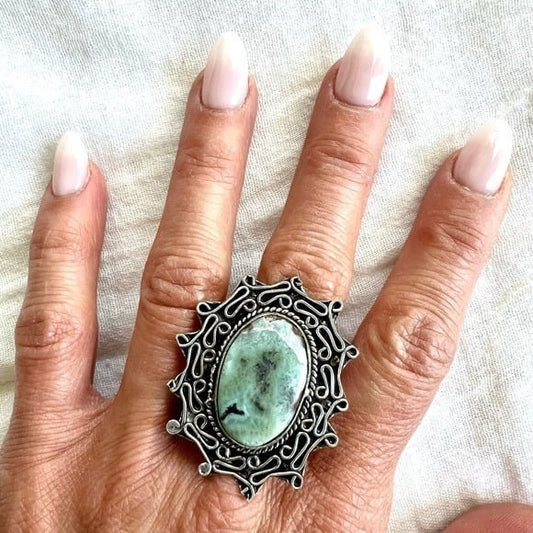 925 Calming Caribbean Larimar Ornamental Ring 8.75