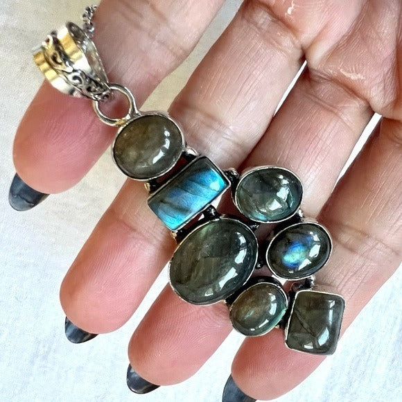 925 Multi Stone Flash Labradorite Pendant Necklace