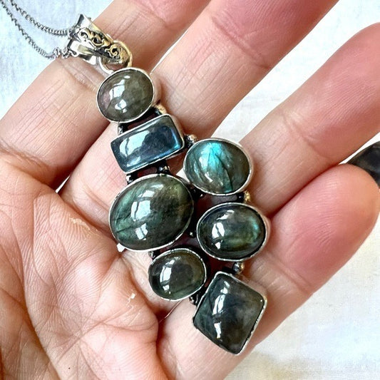 925 Multi Stone Flash Labradorite Pendant Necklace