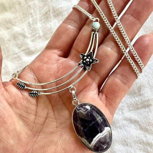925 BEAUTIFUL! Amethyst + Larimar Fem Necklace