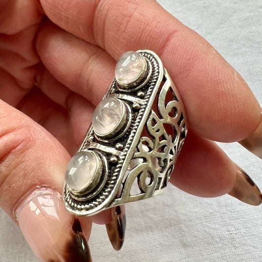 925 BEAUTY! Rose Quartz Shield Ring 7.5