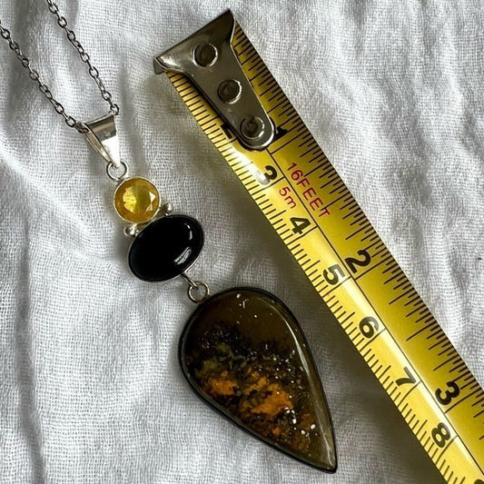 925 Peace + Protection Bumble Bee Jasper + Onyx Pendant Necklace