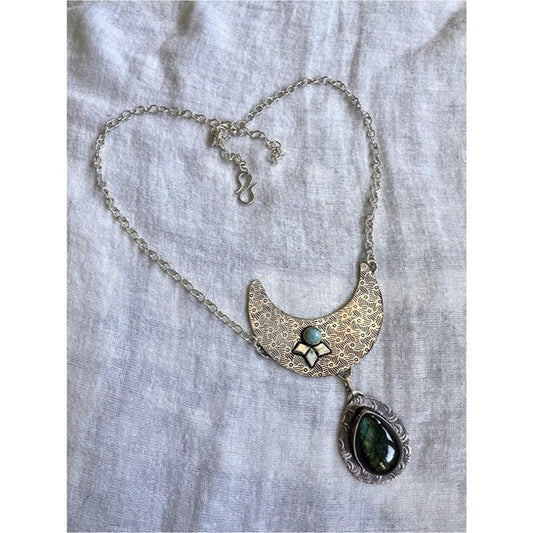 925 FLASH LABRADORITE + Larimar Collar Shield Necklace
