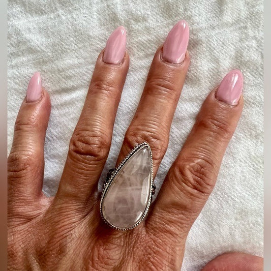 925 Detailed Ornate Rose Quartz Ring 8.75