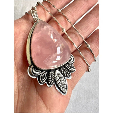 925 LOVE BOMB Rose Quartz Goddess Pendant Necklace