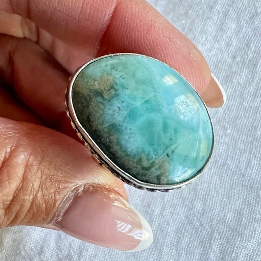 925 Calming Caribbean LARIMAR Earth Ring 6.5