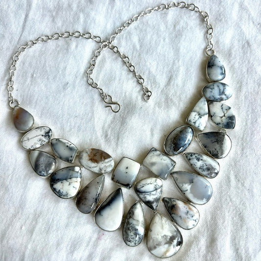 925 Dendritic Agate GODDESS Bib Collar Necklace