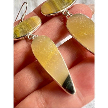 925 OOAK Spiritual Evolution Long Bumblebee Jasper Earrings
