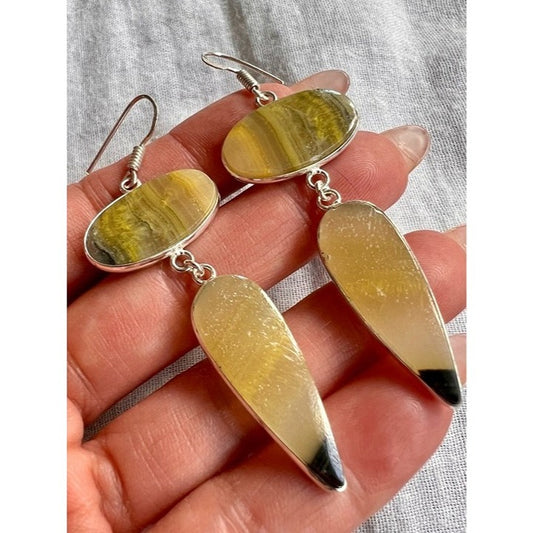 925 OOAK Spiritual Evolution Long Bumblebee Jasper Earrings