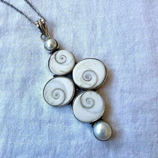 925 Goddess Necklace! Shivas Eye Shell + Pearl Pendant Necklace