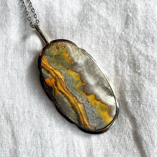 925 Antiqued Layered Bumble Bee Jasper Necklace Pendant