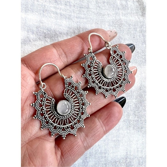 925 Rose Quartz Mandala Earrings