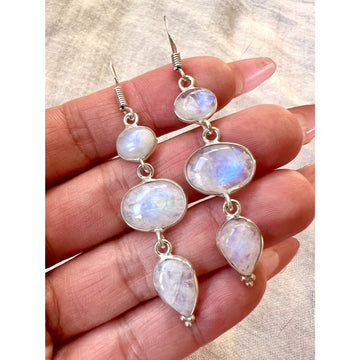 925 Intuition! Rainbow Flash Moonstone Triple Teardrop Earrings (4)