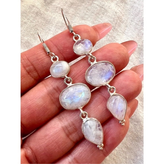 925 Intuition! Rainbow Flash Moonstone Triple Teardrop Earrings (4)
