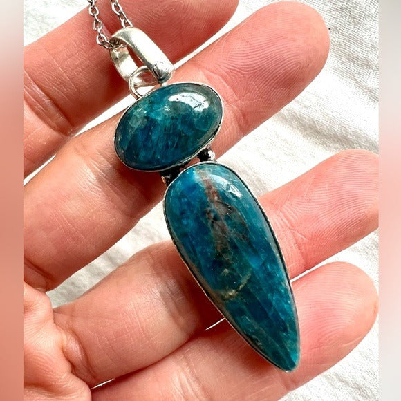 925 Past Lives Double Blue Apatite Pendant Necklace