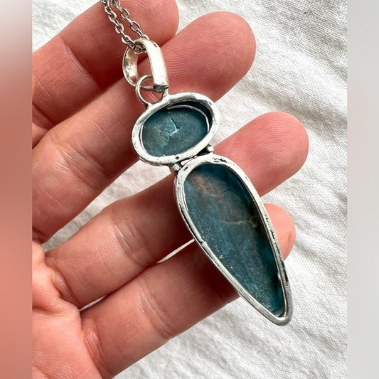 925 Past Lives Double Blue Apatite Pendant Necklace